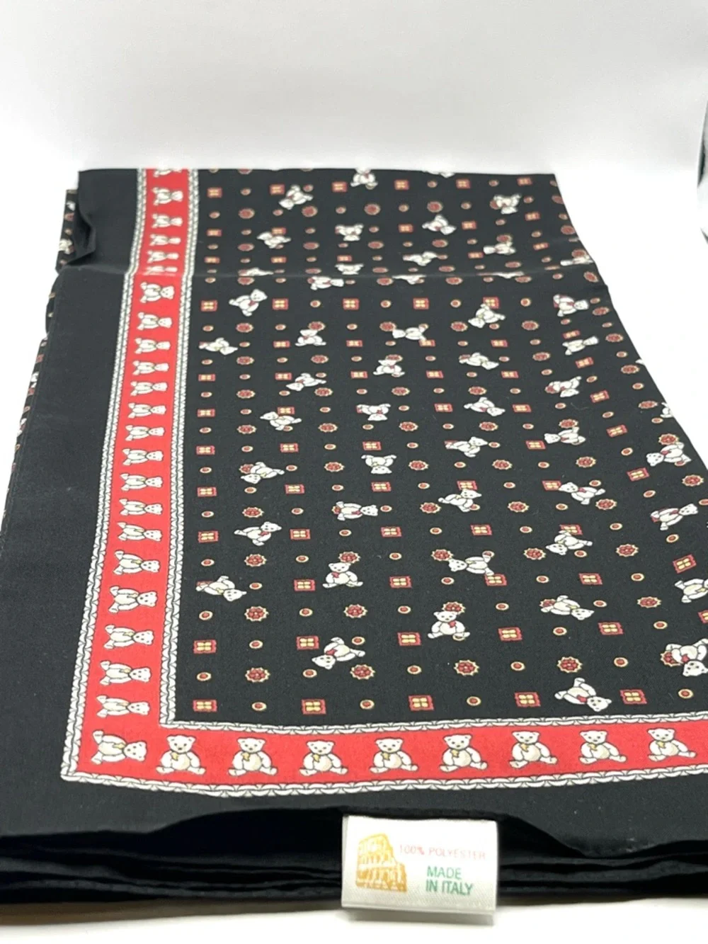 Teddy Bear Print Scarf with Gold-Plated Clip Made in Italy 30 x 30